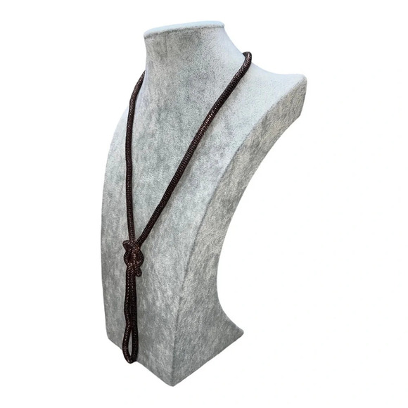 VINTAGE BRONZE/COOPER TONE CHAIN KNOT BOLO TIE 32”‎ NECKLACE WITH KNOT IN PLACE - Picture 5 of 7